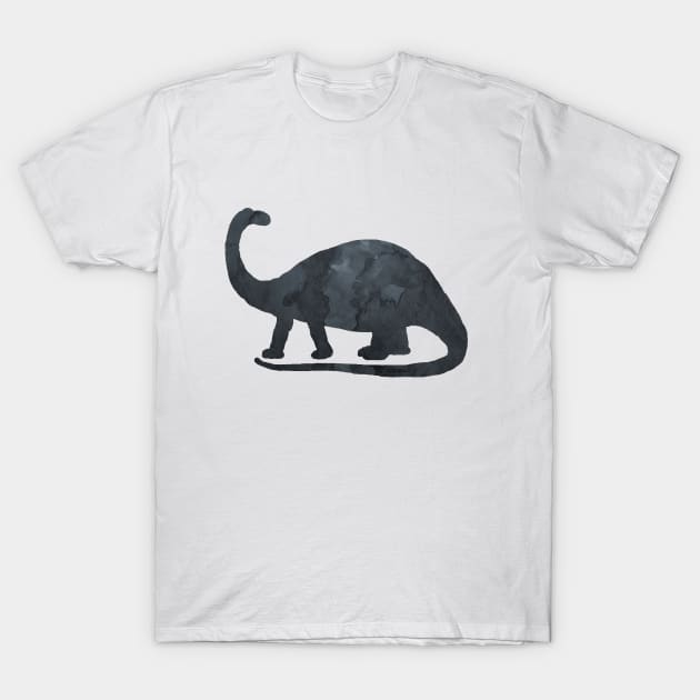 Black Dinosaur - Brontosaurus T-Shirt by TheJollyMarten